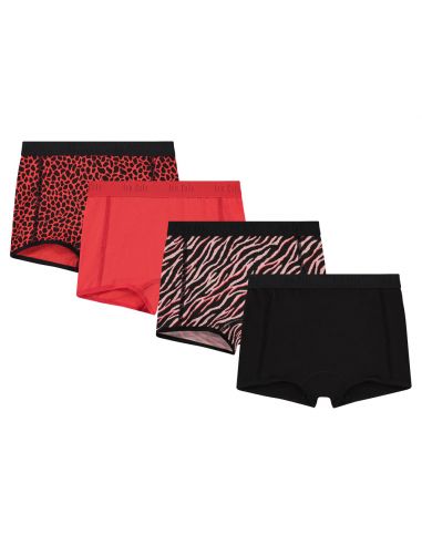 Ten Cate Meisjes Short Cotton Stretch 4Pack Red Zebra pack