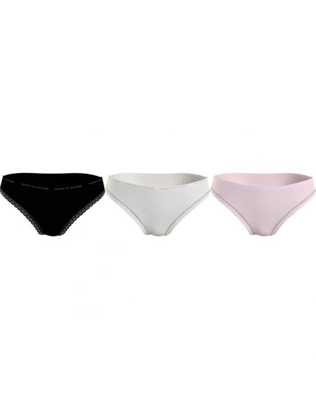 Tommy Hilfiger Women 3P Bikini Lace Microfiber Black Ivory Pale Pink
