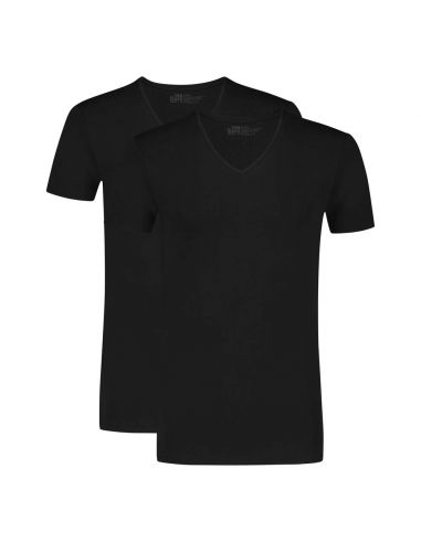 Ten Cate Heren Basics V-neck Shirt Cotton Stretch 2Pack Zwart