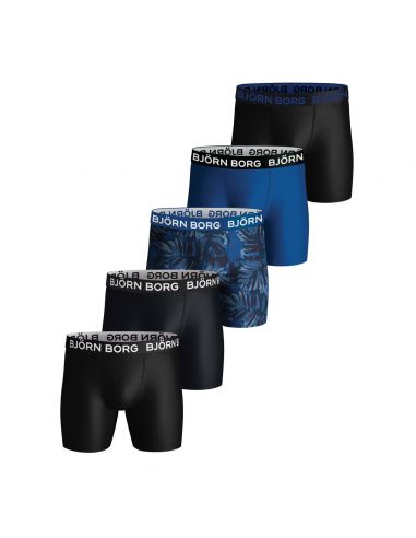 Bjorn Borg Heren Boxershort 5Pack Performance Blue Leaves MP003