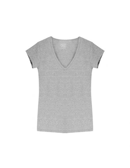 Claesens Dames T-Shirt Grijs Melee V-Hals