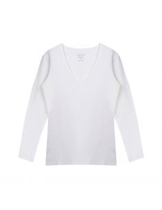 Claesens Dames T-Shirt Wit V-Hals Lange mouw
