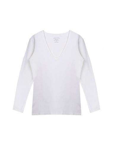 Claesens Dames T-Shirt Wit V-Hals Lange mouw