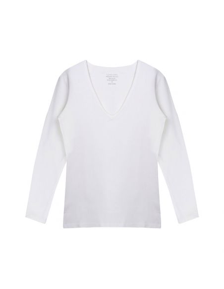 Claesens Dames T-Shirt Wit V-Hals Lange mouw