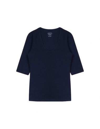 Claesens Dames T-Shirt Navy V-Hals 3/4 Mouw