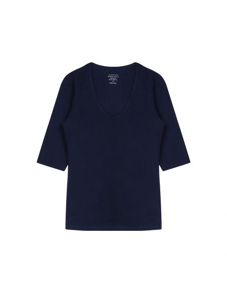 Claesens Dames T-Shirt Navy V-Hals 3/4 Mouw