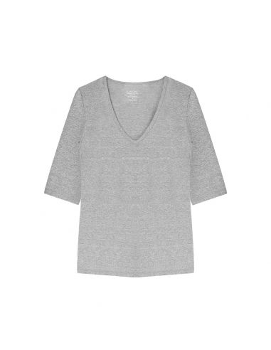 Claesens Dames T-Shirt Grijs Melee V-Hals 3/4 Mouw