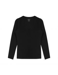 Claesens Dames T-Shirt Zwart V-Hals Lange mouw