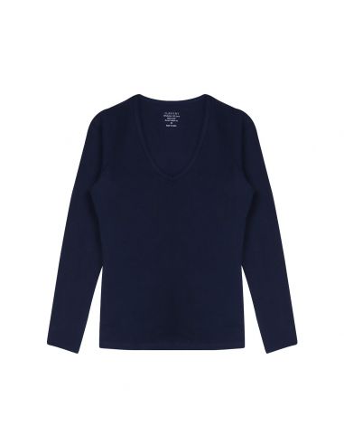 Claesens Dames T-Shirt Navy V-Hals Lange mouw