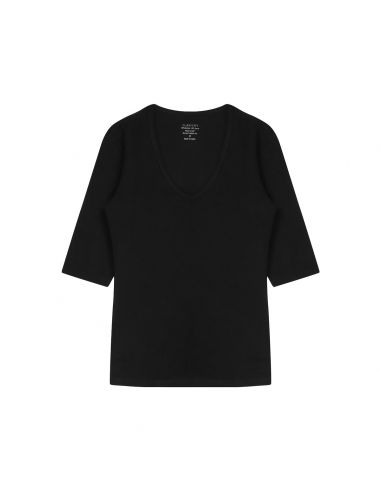 Claesens Dames T-Shirt Zwart v-hals 3/4 mouw