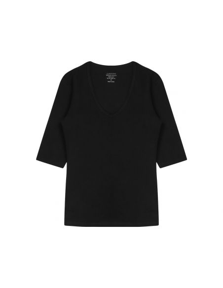 Claesens Dames T-Shirt Zwart v-hals 3/4 mouw