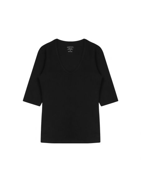 Claesens Dames T-Shirt Zwart v-hals 3/4 mouw