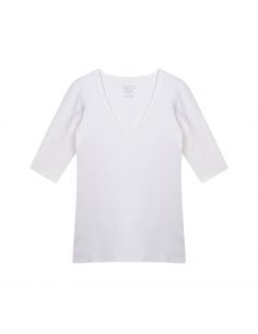 Claesens Dames V-Shirt Wit V-Hals 3/4 Mouw