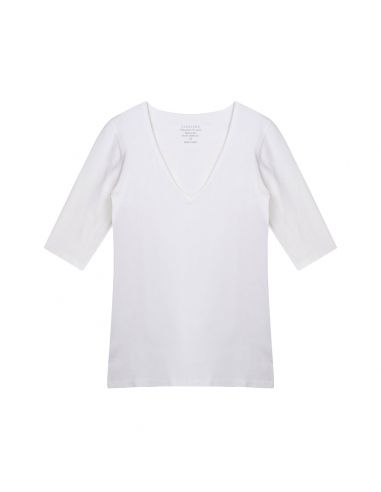 Claesens Dames V-Shirt Wit V-Hals 3/4 Mouw