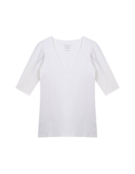 Claesens Dames V-Shirt Wit V-Hals 3/4 Mouw