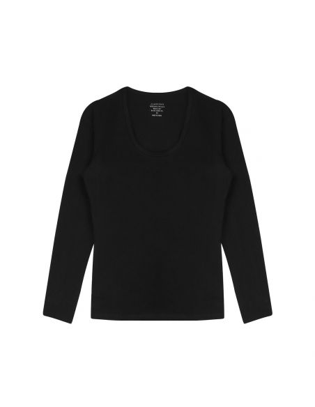 Claesens Dames T-Shirt Zwart ronde hals lange mouw