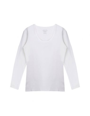 Claesens Dames T-Shirt Wit Ronde Hals Lange Mouw