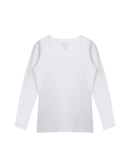 Claesens Dames T-Shirt Wit Ronde Hals Lange Mouw