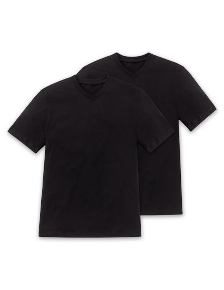 Schiesser Essential American V-Shirt 2Pack Zwart