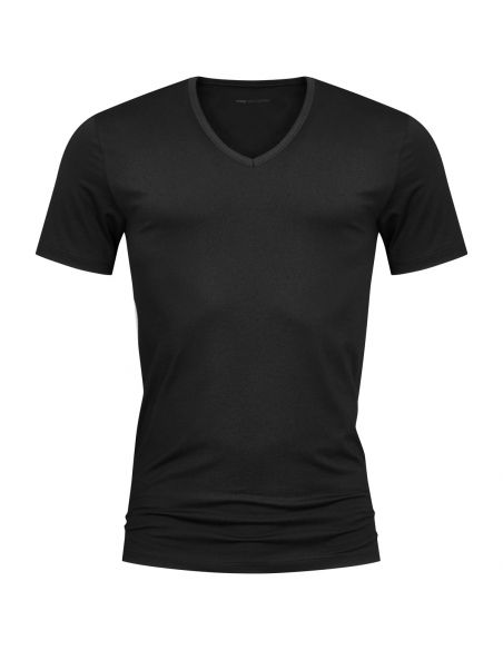 MEY Heren V-Neck Shirt Zwart Dry Cotton 46007