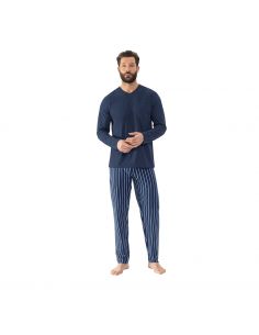 MEY Heren Pyjama Lange mouw Straight Yacht Blue 2240000 2