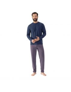 MEY Heren Pyjama Lange mouw Red Tyle Yacht Blue 2240003 2