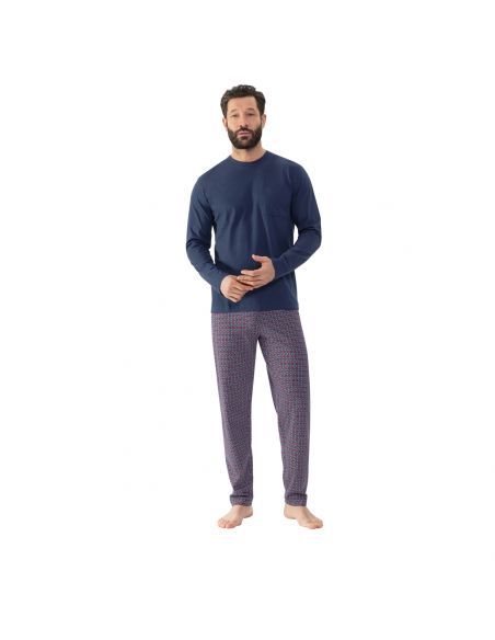 MEY Heren Pyjama Lange mouw Red Tyle Yacht Blue 2240003