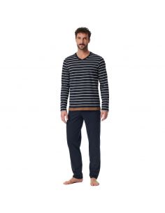 SCHIESSER Pyjama Set Lange Mouw Stipe Nightblue 2