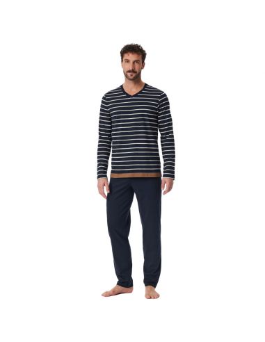 SCHIESSER Pyjama Set Lange Mouw Stipe Nightblue