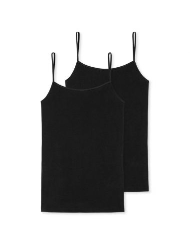Schiesser Dames Spaghetti Hemd 95/5 Organic 2Pack Zwart
