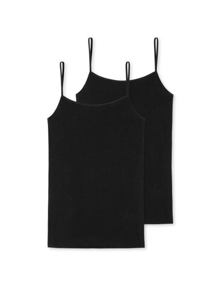 Schiesser Dames Spaghetti Hemd 95/5 Organic 2Pack Zwart