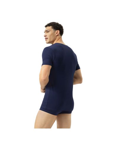 MEY Heren T-Shirt Crew Neck Navy Dry Cotton 46002