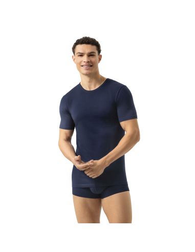 MEY Heren T-Shirt Crew Neck Navy Dry Cotton 46002