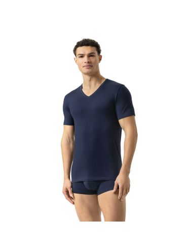 MEY Heren V-Neck Shirt Navy Dry Cotton 46007