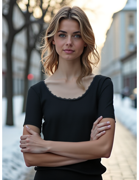 Gino Santi Dames Thermo Shirt lace Zwart