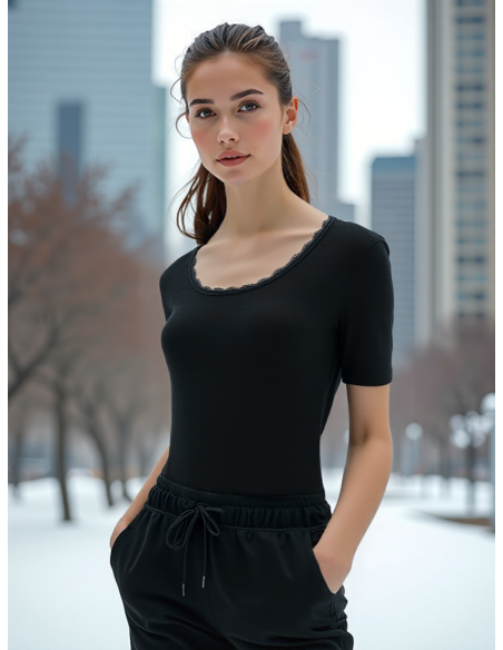 Gino Santi Dames Thermo Shirt lace Zwart