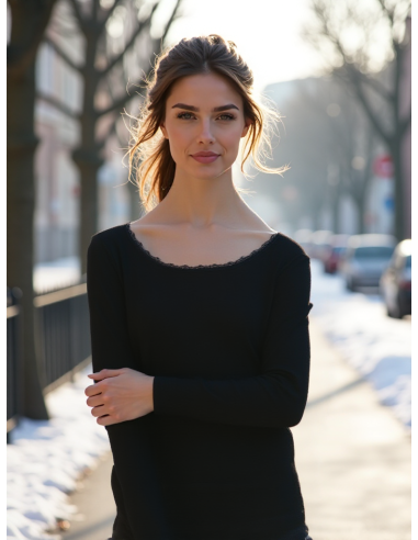 Gino Santi Dames Thermo Shirt lace Lange Mouw Zwart