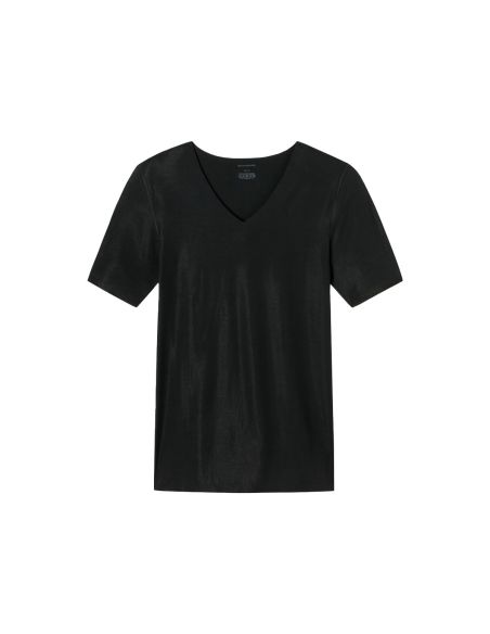 Schiesser Heren Shirt Korte Mouw V-Hals Zwart