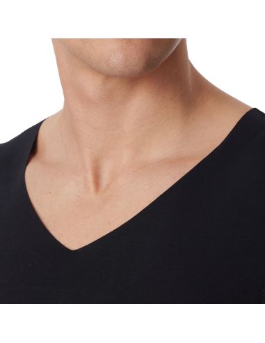 Schiesser Heren Shirt Korte Mouw V-Hals Zwart