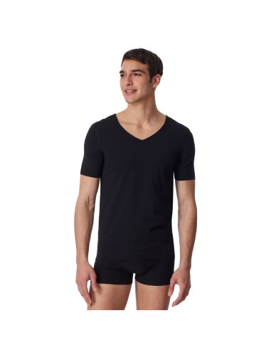 Schiesser Heren Shirt Korte Mouw V-Hals Zwart