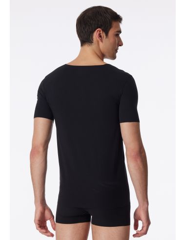 Schiesser Heren Shirt Korte Mouw V-Hals Zwart