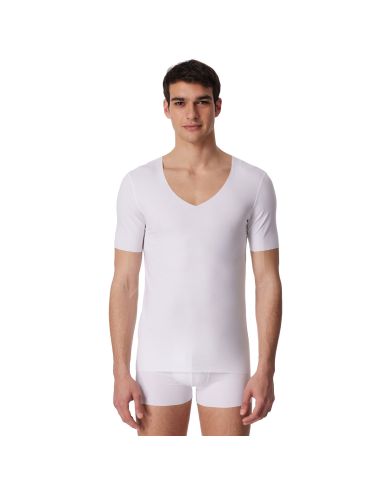 Schiesser Heren Shirt Korte Mouw V-Hals Wit