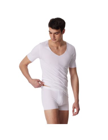 Schiesser Heren Shirt Korte Mouw V-Hals Wit