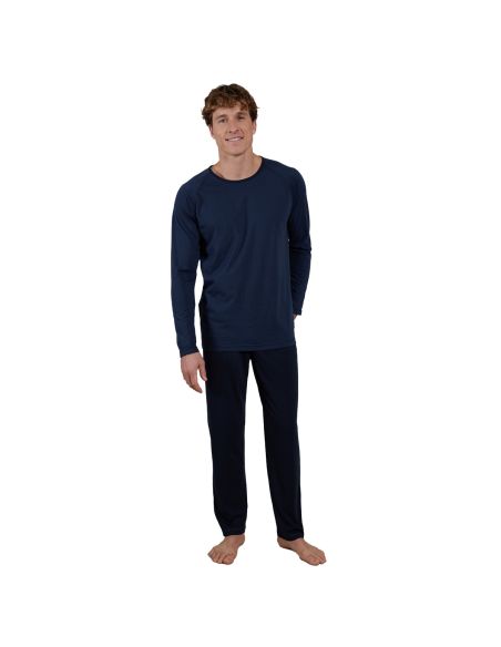 CECEBA Heren Pyjamaset Lang Micro Gestreept Blauw