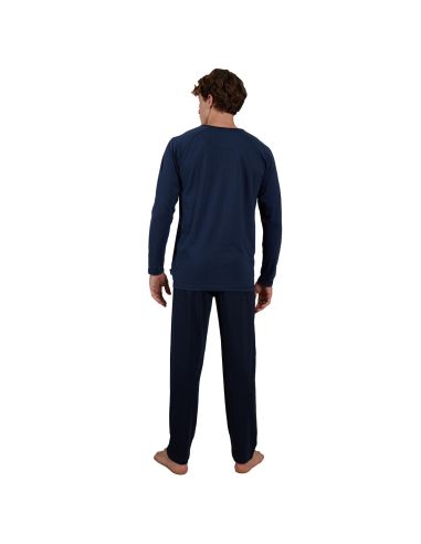 CECEBA Heren Pyjamaset Lang Micro Gestreept Blauw