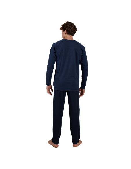 CECEBA Heren Pyjamaset Lang Micro Gestreept Blauw
