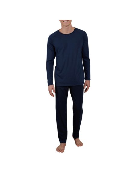 CECEBA Heren Pyjamaset Lang Micro Gestreept Blauw