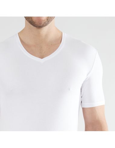 CECEBA Heren Bamboe T-shirt V-Hals 2Pack Wit