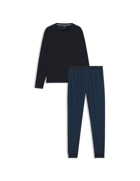 Hugo Boss Heren Pyjama Relax Long Set Donker Blauw