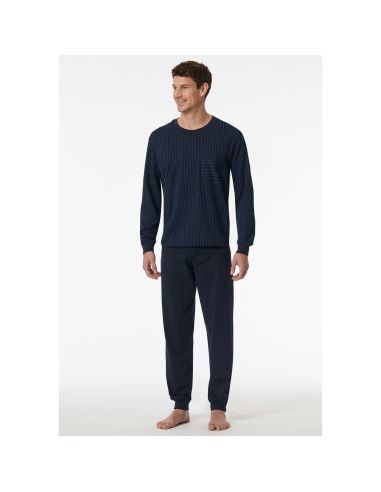 Schiesser Heren Pyjama Lang Donker Blauw